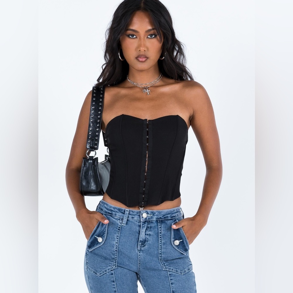 Princess Polly Archer Corset Top in Black, Women's 8